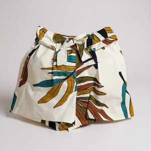 Nine West Silky High Waist Leaf Print Shorts Vacation Wear
